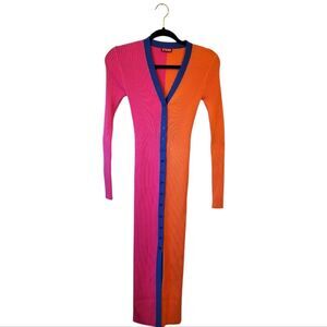 STAUD Colorblock Ribbed Midi Dress in Pink, Orange & Blue